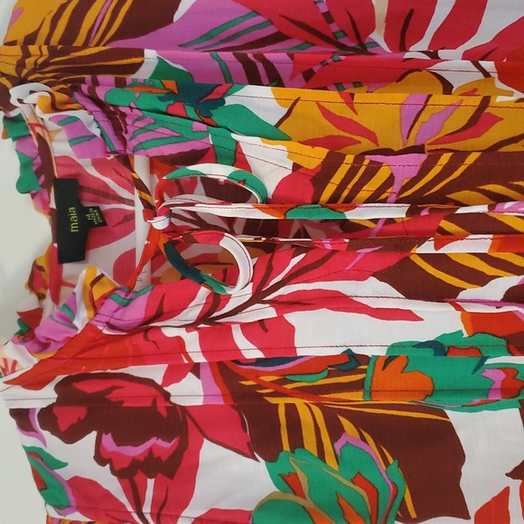 Revolve Maia Colorful Tropical Floral Dress Size 14 Ruffle Sleeve Tie V- Neck - Picture 6 of 12